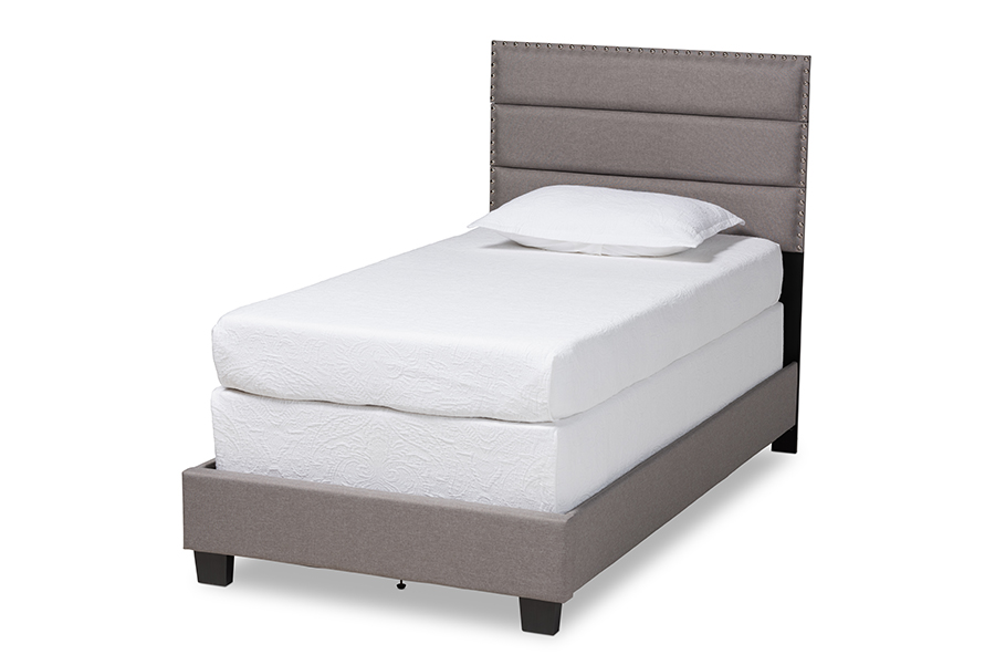 CF9084C-Grey-Twin Ansa Modern & Contemporary Grey Fabric Upholstered Bed - Twin Size -  Baxton Studio, 193271032396