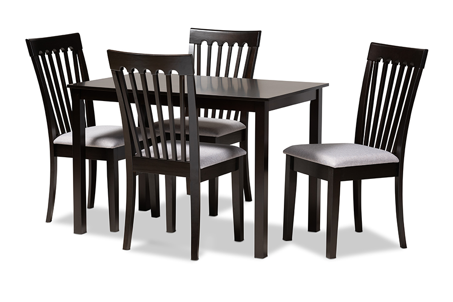 Picture of Baxton Studio RH319C-Grey-Dark Brown-5PC Dining Set Minette Modern & Contemporary Gray Fabric Upholstered Espresso Brown Finished Wood Dining Set - 5 Piece