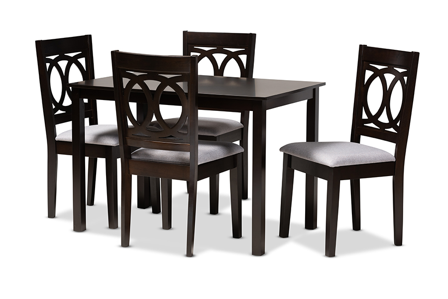 Picture of Baxton Studio RH315C-Grey-Dark Brown-5PC Dining Set Lenoir Modern & Contemporary Gray Fabric Upholstered Espresso Brown Finished Wood Dining Set - 5 Piece