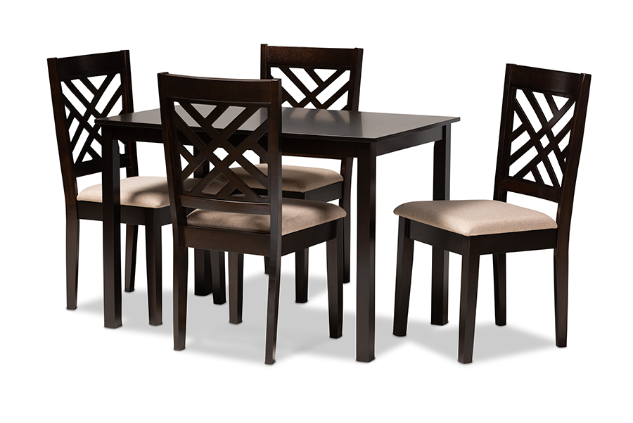 Picture of Baxton Studio RH317C-Sand-Dark Brown-5PC Dining Set Caron Modern & Contemporary Sand Fabric Upholstered Espresso Brown Finished Wood Dining Set - 5 Piece