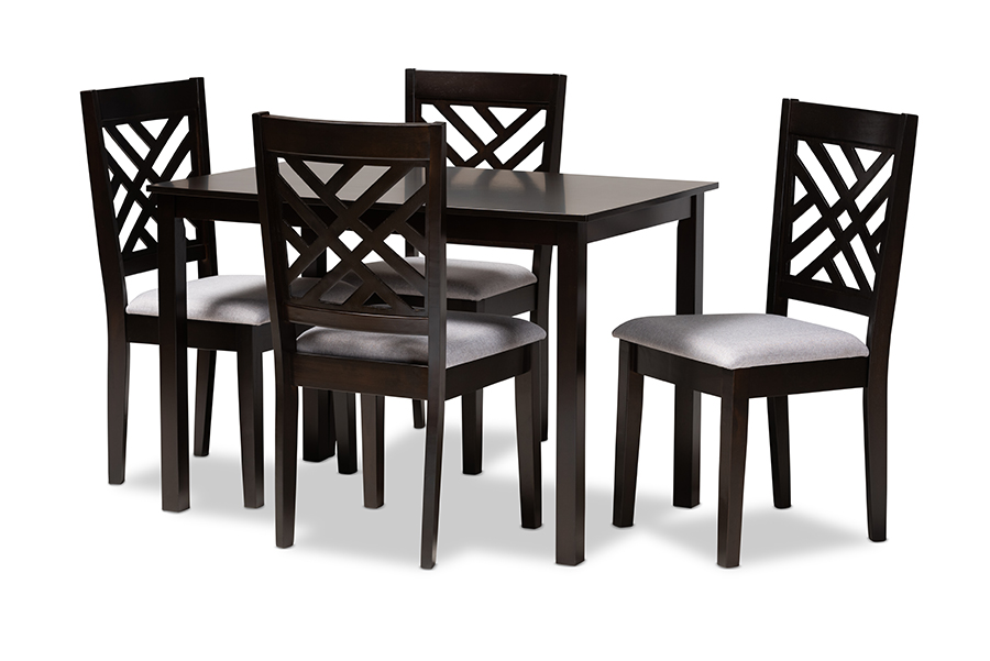 Picture of Baxton Studio RH317C-Grey-Dark Brown-5PC Dining Set Caron Modern & Contemporary Gray Fabric Upholstered Espresso Brown Finished Wood Dining Set - 5 Piece