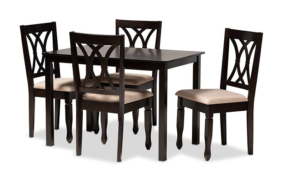 Picture of Baxton Studio RH316C-Sand-Dark Brown-5PC Dining Set Reneau Modern & Contemporary Sand Fabric Upholstered Espresso Brown Finished Wood Dining Set - 5 Piece
