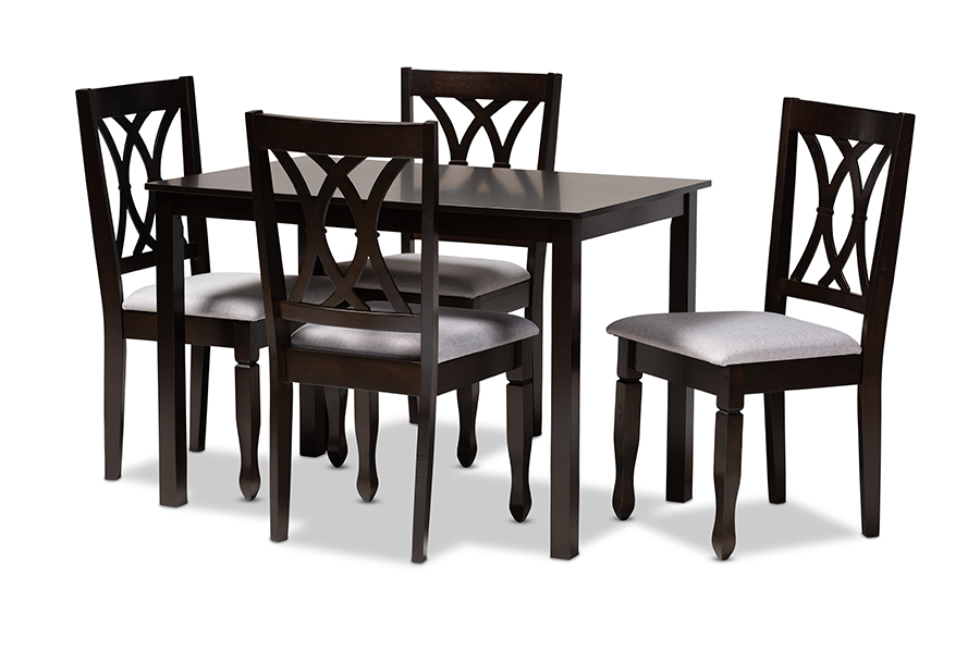 RH316C-Grey-Dark Brown-5PC Dining Set Reneau Modern & Contemporary Gray Fabric Upholstered Espresso Brown Finished Wood Dining Set - 5 Piece