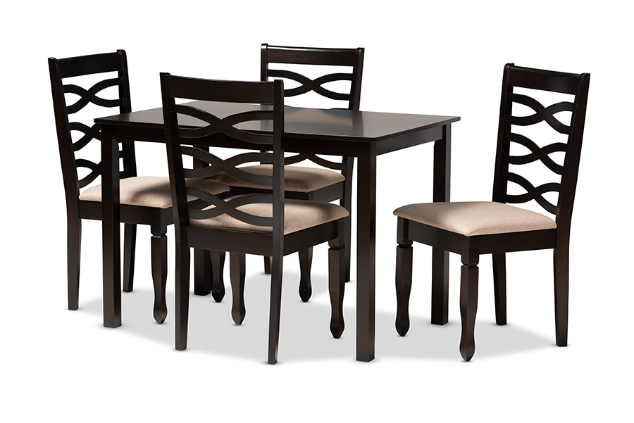RH318C-Sand-Dark Brown-5PC Dining Set Lanier Modern & Contemporary Sand Fabric Upholstered Espresso Brown Finished Wood Dining Set - 5 Piece
