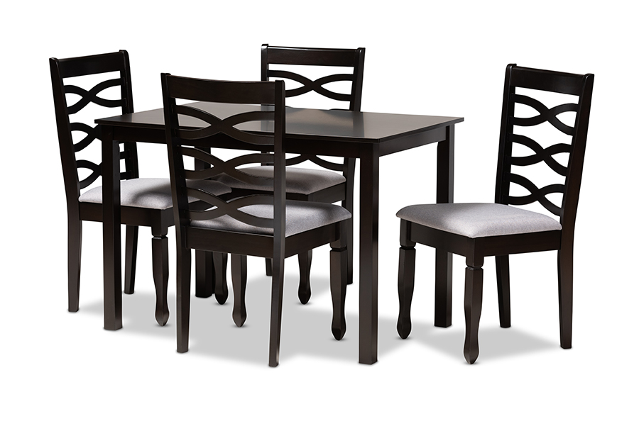 RH318C-Grey-Dark Brown-5PC Dining Set Lanier Modern & Contemporary Gray Fabric Upholstered Espresso Brown Finished Wood Dining Set - 5 Piece