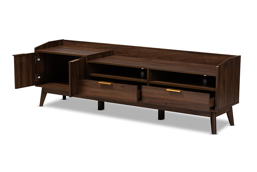 Picture of Baxton Studio LV4TV4130WI-Columbia-TV Lena Mid-Century Modern Walnut Brown Finished 2-Drawer Wood TV Stand