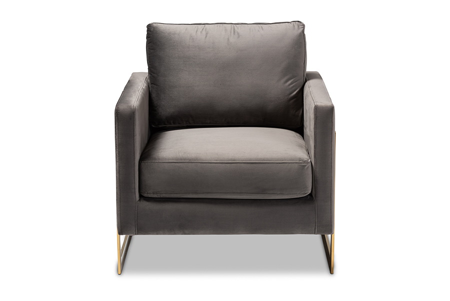 TSF-77241-Grey-Gold-CC Matteo Glam & Luxe Grey Velvet Fabric Upholstered Gold Finished Armchair -  Baxton Studio, 193271037414