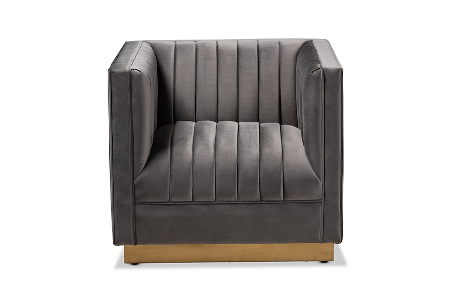 Picture of Baxton Studio TSF-BAX66111-Grey-Gold-CC Aveline Glam & Luxe Grey Velvet Fabric Upholstered Brushed Gold Finished Armchair