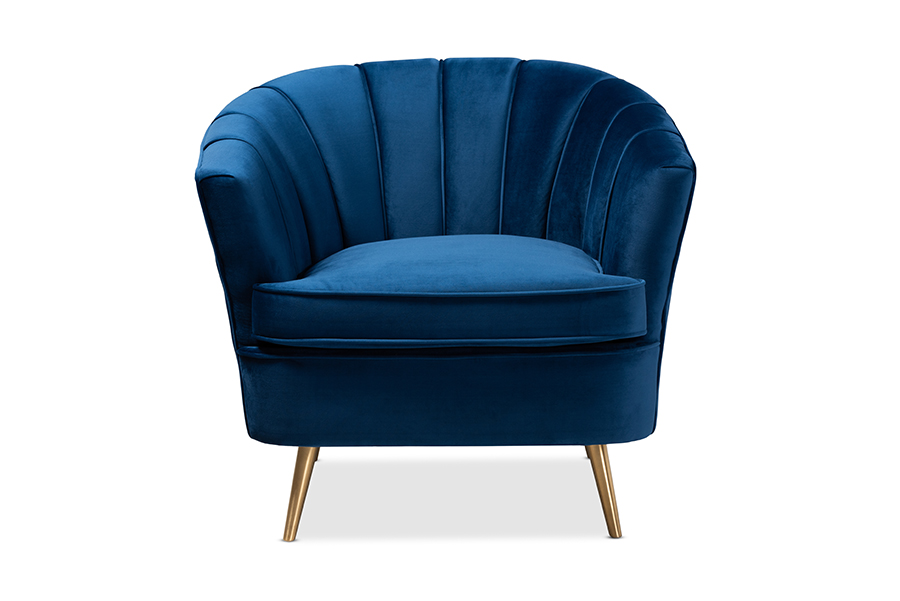 Picture of Baxton Studio TSF-66161-Navy-Gold-CC Emeline Glam & Luxe Navy Blue Velvet Fabric Upholstered Brushed Gold Finished Accent Chair