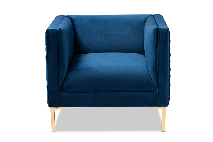 Picture of Baxton Studio TSF-6625-Navy-Gold-CC Seraphin Glam & Luxe Navy Blue Velvet Fabric Upholstered Gold Finished Armchair