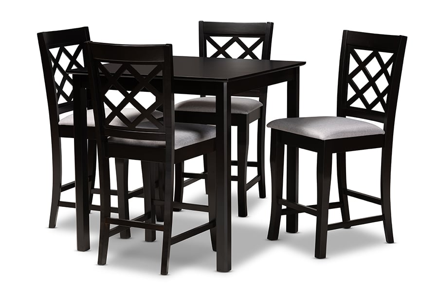 RH320P-Grey-Dark Brown-5PC Pub Set Alora Modern & Contemporary Grey Fabric Upholstered Espresso Brown Finished Wood Pub Set - 5 Piece -  Baxton Studio, 193271038329