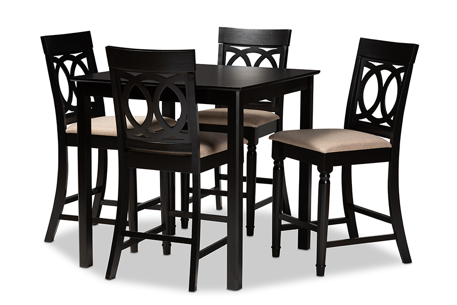 RH323P-Sand-Dark Brown-5PC Pub Set Verina Modern & Contemporary Sand Fabric Upholstered Espresso Brown Finished Wood Pub Set - 5 Piece -  Baxton Studio, 193271038374