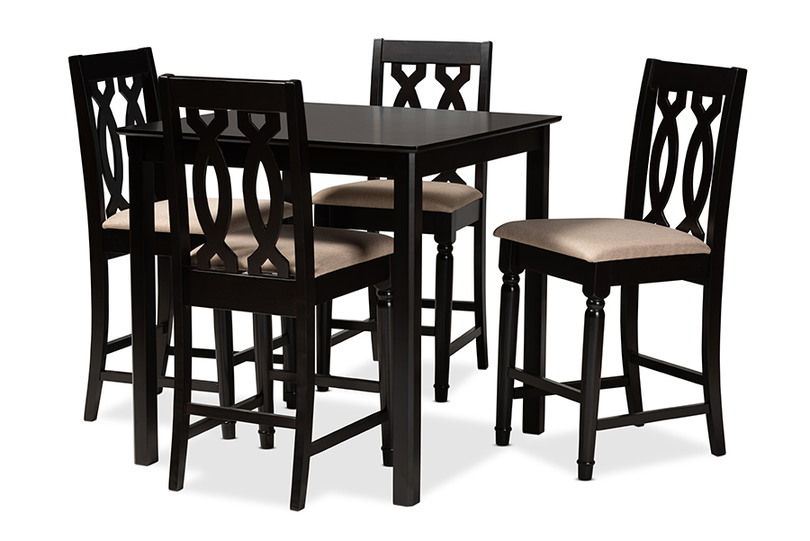 RH324P-Sand-Dark Brown-5PC Pub Set Darcie Modern & Contemporary Sand Fabric Upholstered Espresso Brown Finished Wood Pub Set - 5 Piece -  Baxton Studio, 193271038398