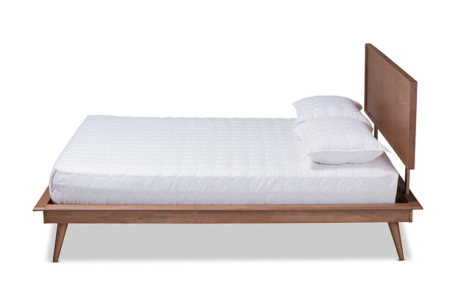 MG0004-Ash Walnut-Full Karine Mid-Century Modern Walnut Brown Finished Wood Platform Bed - Full Size