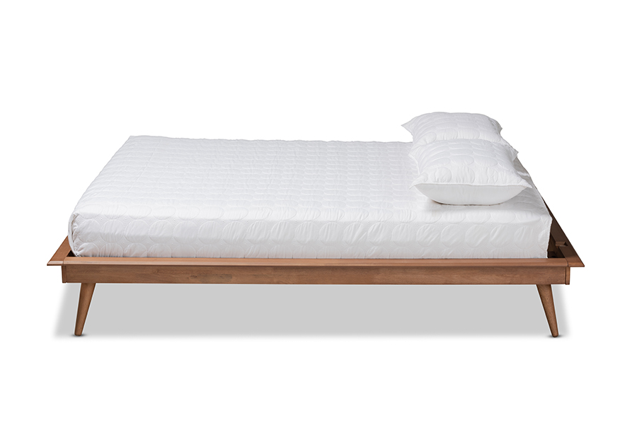 MG0004-Ash Walnut-Queen-Frame Karine Mid-Century Modern Walnut Brown Finished Wood Platform Bed Frame - Queen Size