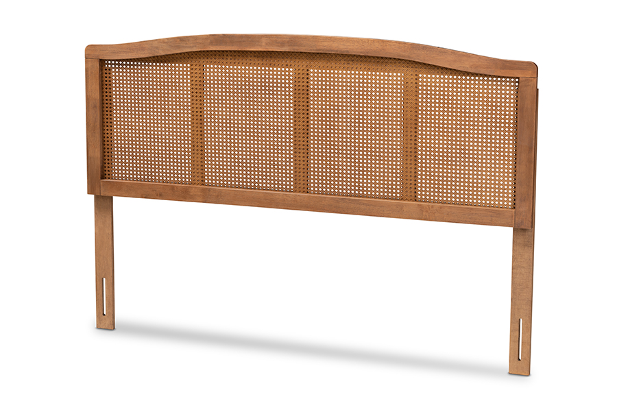 MG97132-Ash Walnut Rattan-Queen-Headboard Marieke Mid-Century Modern Ash Wanut Finished Wood & Synthetic Rattan Headboard - Queen Size