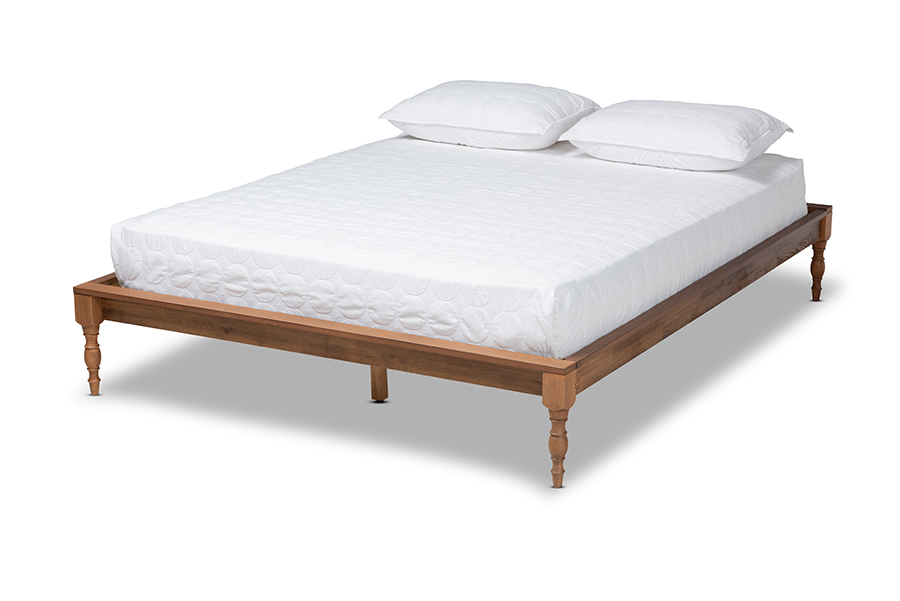 MG0005-Ash Walnut Rattan-Full-Frame Romy Vintage French Inspired Ash Wanut Finished Wood Bed Frame - Full Size