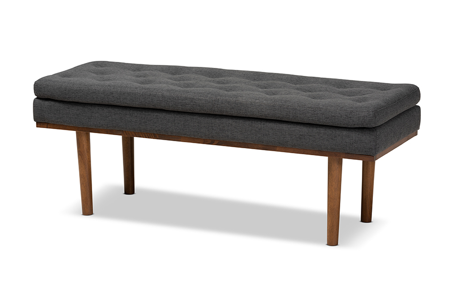 BBT5369-Dark Grey-Walnut-Bench Arne Mid-Century Modern Dark Grey Fabric Upholstered Walnut Finished Bench -  Baxton Studio, 193271040520