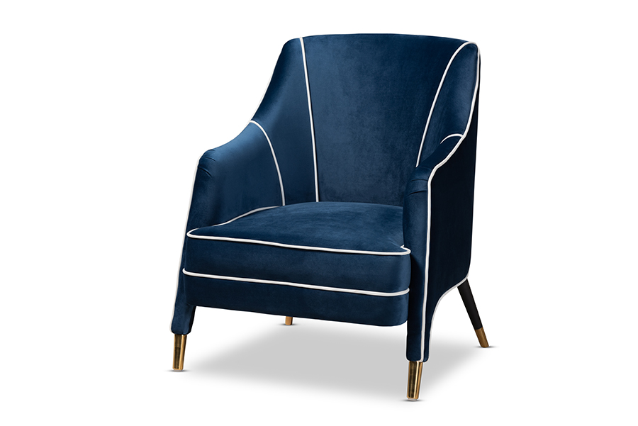 Picture of Baxton Studio TSF-6634-Navy-Gold-CC Ainslie Glam & Luxe Navy Blue Velvet Fabric Upholstered Gold Finished Armchair
