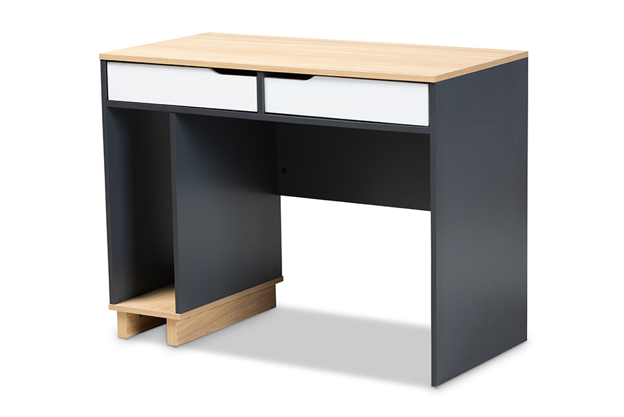 Picture of Baxton Studio ST8001-Oak-Grey-White-Desk Reed Mid-Century Modern 2-Drawer Multicolor Wood Computer Desk