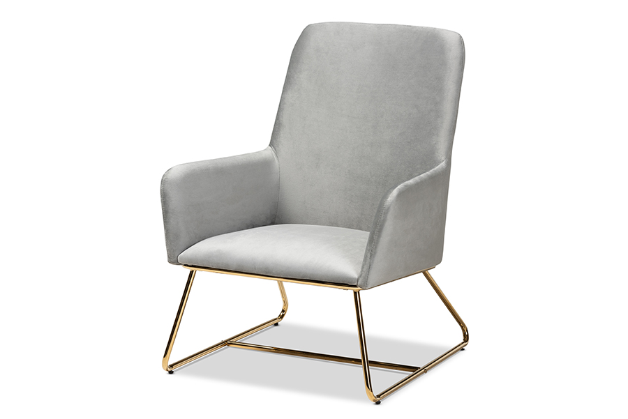 Picture of Baxton Studio SF1802-Grey Velvet-Gold-CC Sennet Glam & Luxe Grey Velvet Fabric Upholstered Gold Finished Armchair