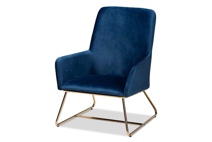 Picture of Baxton Studio SF1802-Navy Blue Velvet-Gold-CC Sennet Glam & Luxe Navy Blue Velvet Fabric Upholstered Gold Finished Armchair