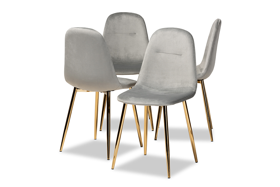 DC150-Grey Velvet-Gold-DC Elyse Glam & Luxe Grey Velvet Fabric Upholstered Gold Finished Metal Dining Chair Set - 4 Piece -  Baxton Studio, 193271048885