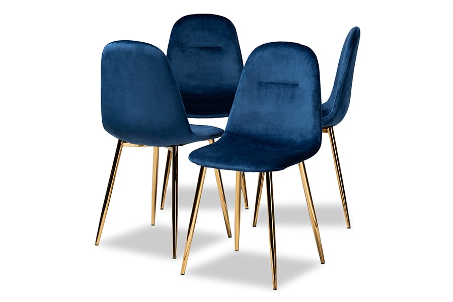 DC150-Navy Blue Velvet-Gold-DC Elyse Glam & Luxe Navy Blue Velvet Fabric Upholstered Gold Finished Metal Dining Chair Set - 4 Piece -  Baxton Studio, 193271048892