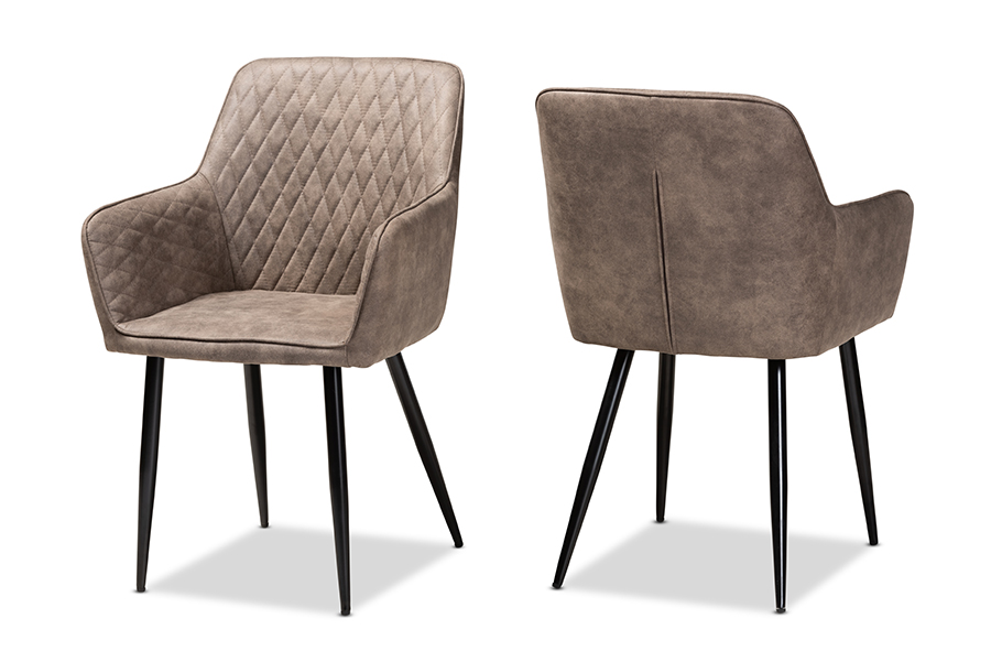 DC121-Grey-Black-DC Belen Modern & Contemporary Grey & Brown Imitation Leather Upholstered Metal Dining Chair Set - 2 Piece -  Baxton Studio, BA745628