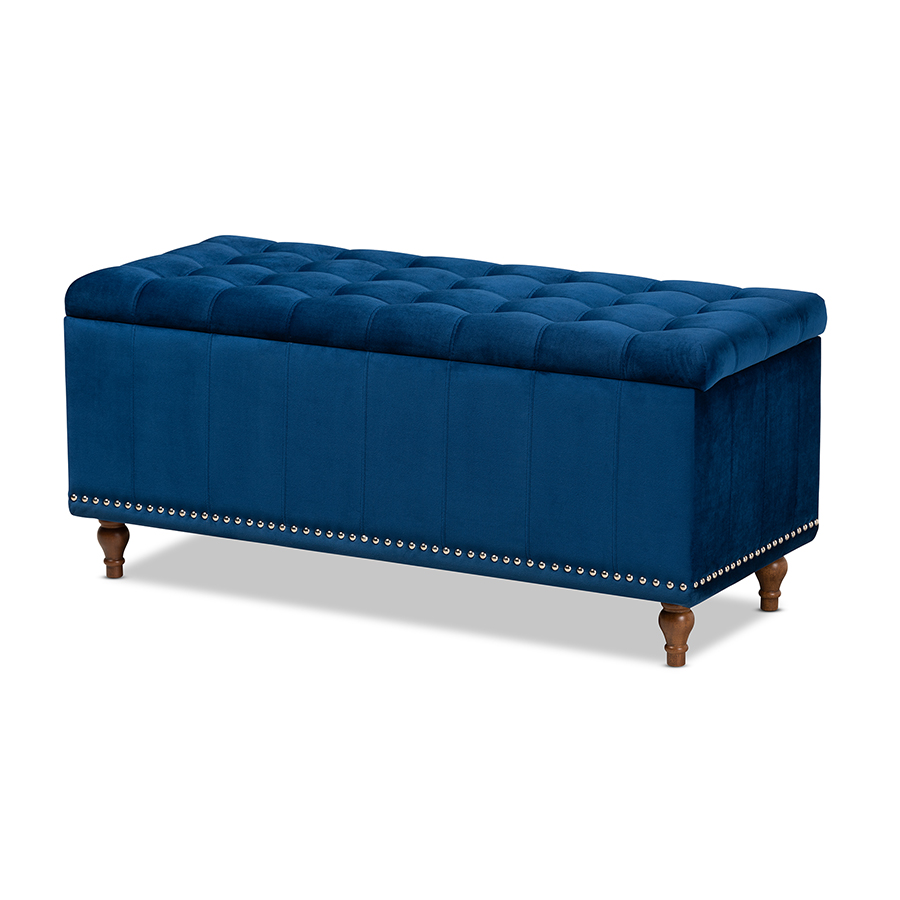 Picture of Baxton Studio BBT3137-Navy Velvet-Walnut-Otto Kaylee Modern & Contemporary Navy Blue Velvet Fabric Upholstered Button-Tufted Storage Ottoman Bench
