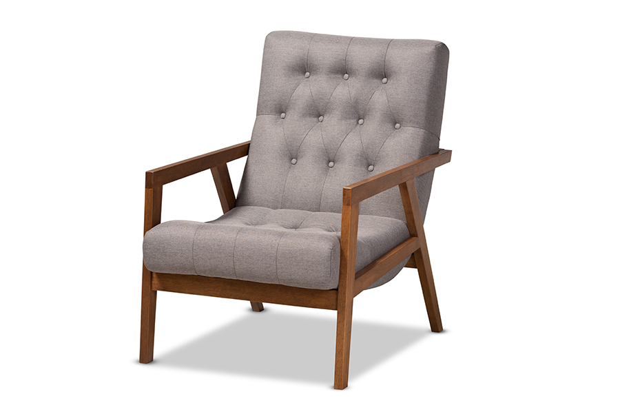 Picture of Baxton Studio BBT8040-Grey-Walnut-CC Naeva Mid-Century Modern Grey Fabric Upholstered Walnut Finished Wood Armchair