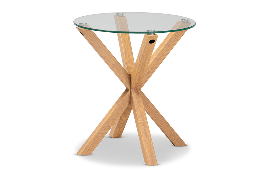 Picture of Baxton Studio Panama-Clear-Natural-ET Lida Modern & Contemporary Glass & Wood Finished End Table