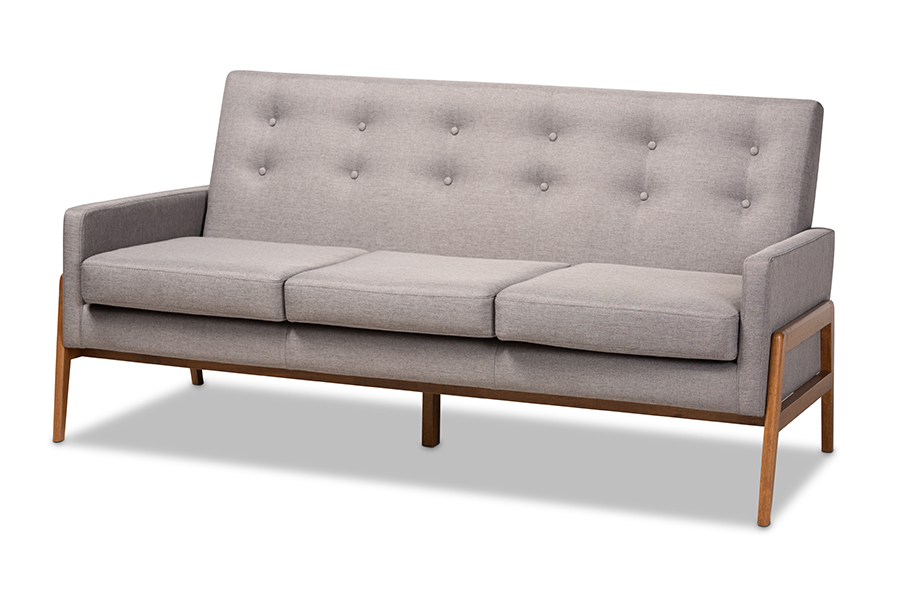 Picture of Baxton Studio BBT8042-Grey-Walnut-SF Perris Mid-Century Modern Light Grey Fabric Upholstered Walnut Finished Wood Sofa