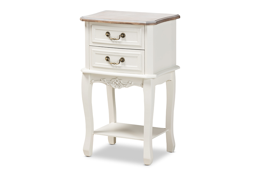 Picture of Baxton Studio JY17B088-White-NS Amalie Antique French Country Cottage Two-Tone White & Oak Finished 2-Drawer Wood Nightstand