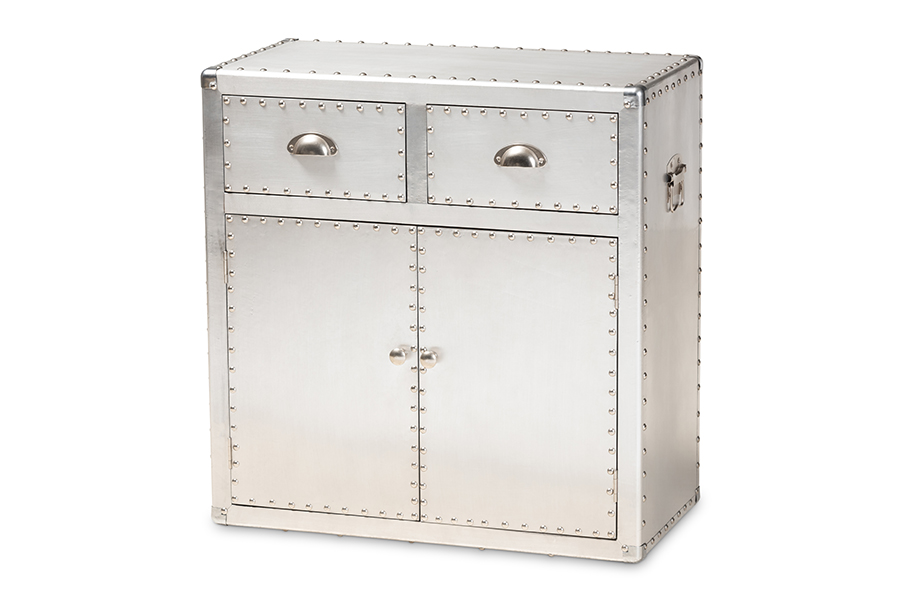 Picture of Baxton Studio JY17B162-Silver-Cabinet Serge French Industrial Silver Metal 2-Door Accent Storage Cabinet