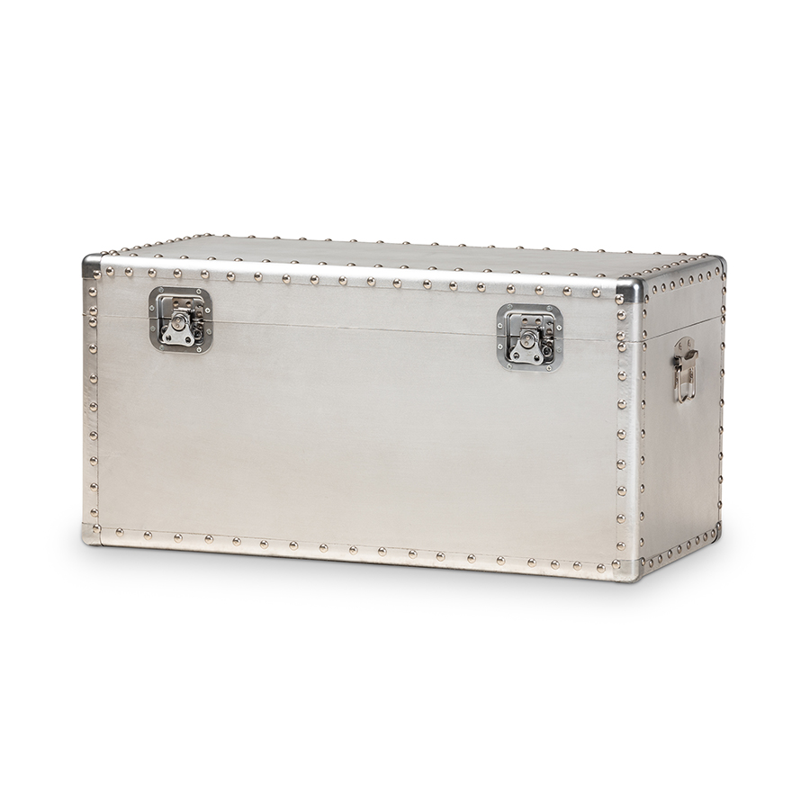 Picture of Baxton Studio JY17B172M-Silver-1PC Trunk Serge French Industrial Silver Metal Storage Trunk