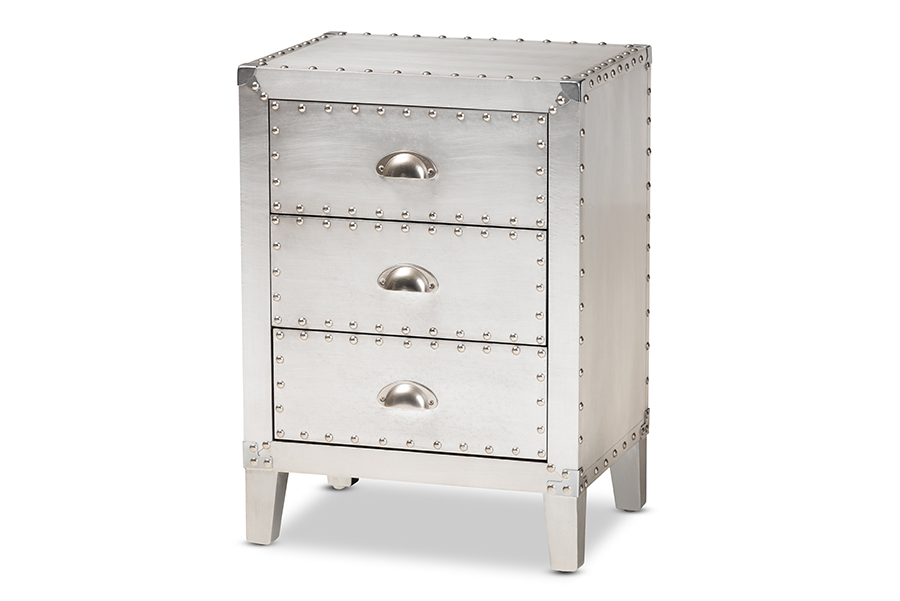 Picture of Baxton Studio LD18B056-Silver-NS Claude French Industrial Silver Metal 3-Drawer Nightstand