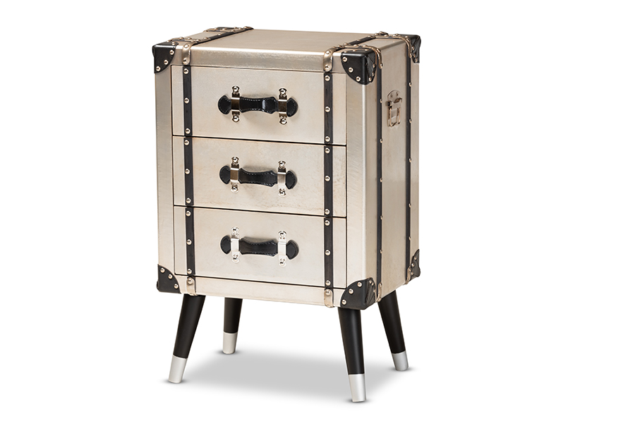 Picture of Baxton Studio JY19A109-Silver-NS Dilan Vintage Industrial Antique Silver Finished Metal Trunk Inspired 3-Drawer Nightstand