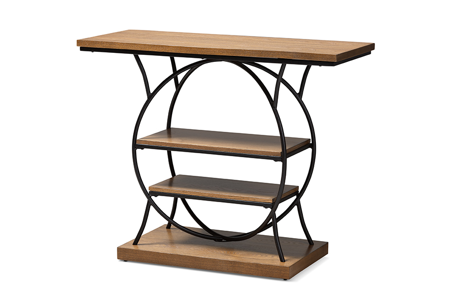 Picture of Baxton Studio YLX-9066 Lavelle Vintage Rustic Industrial Style Walnut Brown Wood & Dark Bronze-Finished Metal Circular Console Table