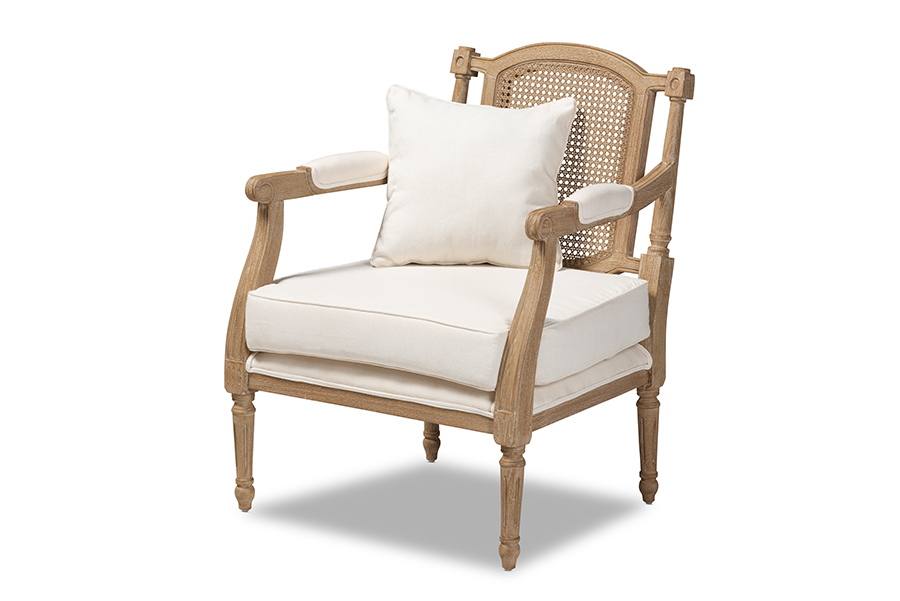 Picture of Baxton Studio ASS1037-CC Clemence French Provincial Ivory Fabric Upholstered Whitewashed Wood Armchair