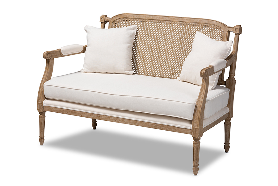 Picture of Baxton Studio ASS1038-LS Clemence French Provincial Ivory Fabric Upholstered Whitewashed Wood Loveseat