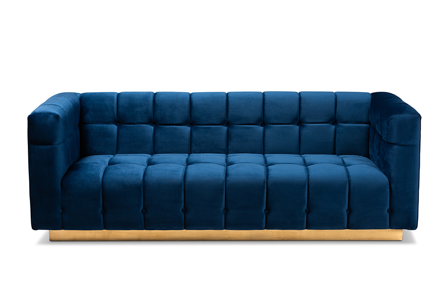 Picture of Baxton Studio TSF-5506-Navy-Gold-SF Loreto Glam & Luxe Navy Blue Velvet Fabric Upholstered Brushed Gold Finished Sofa