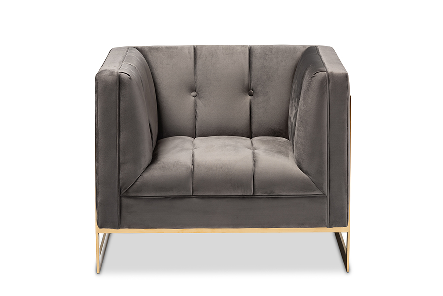 Picture of Baxton Studio TSF-5507-Grey-Gold-CC Ambra Glam & Luxe Grey Velvet Fabric Upholstered & Button Tufted Armchair with Gold-Tone Frame