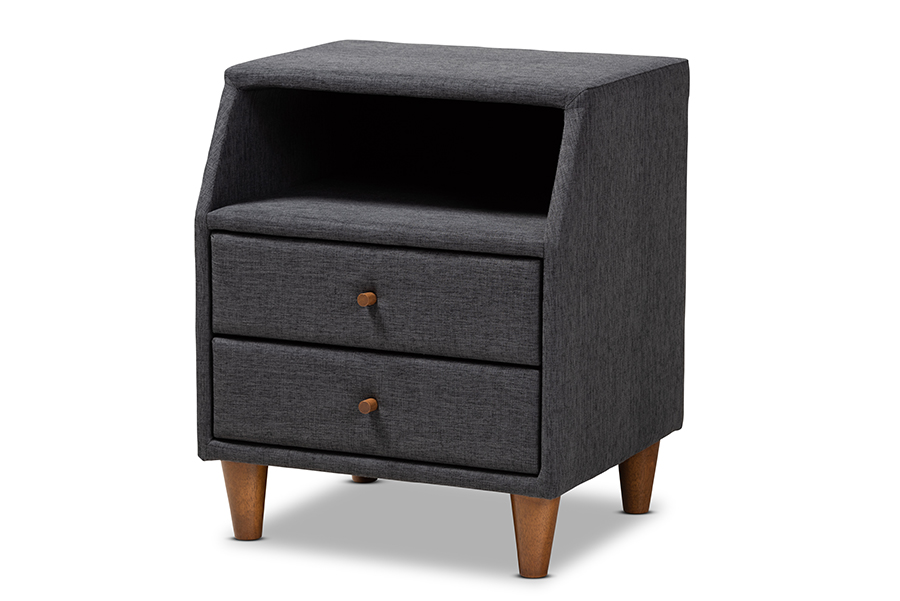 Picture of Baxton Studio BBT3157-Dark Grey-NS Claverie Mid-Century Modern Charcoal Fabric Upholstered 2-Drawer Wood Nightstand