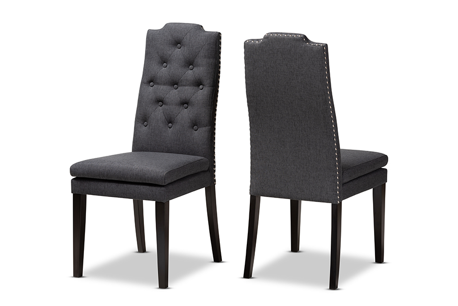 BBT5158.11-Dark Grey-CC Dylin Modern & Contemporary Charcoal Fabric Upholstered Button Tufted Wood Dining Chair - Set of 2