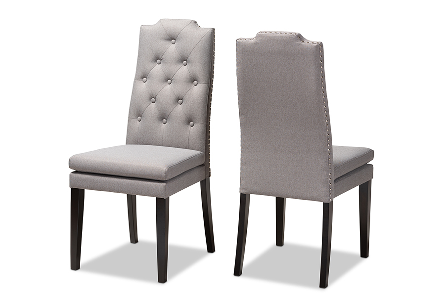 BBT5158.11-Grey-CC Dylin Modern & ContemporaryGray Fabric Upholstered Button Tufted Wood Dining Chair - Set of 2 -  Baxton Studio, 842507183998