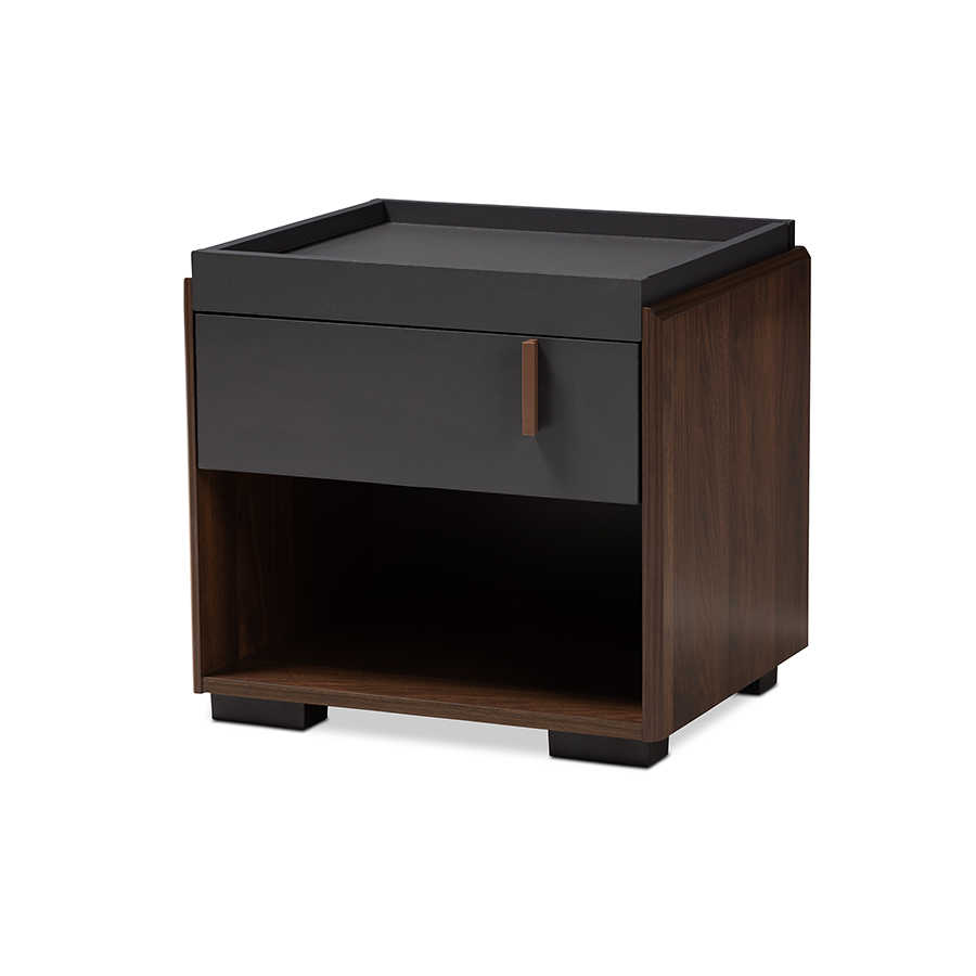 Rikke Modern Two-Tone Nightstand - Dark Grey & Walnut - 1 Drawer - Contemporary Design