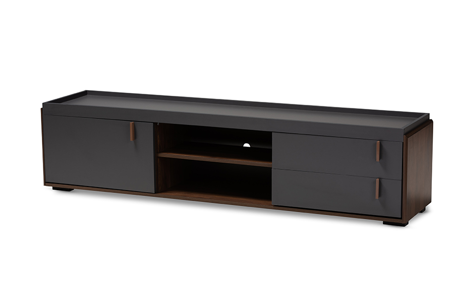 Picture of Baxton Studio BR3TV313-Columbia-Dark Grey-TV Rikke Modern & Contemporary Two-Tone Gray & Walnut Finished Wood 2-Drawer TV Stand