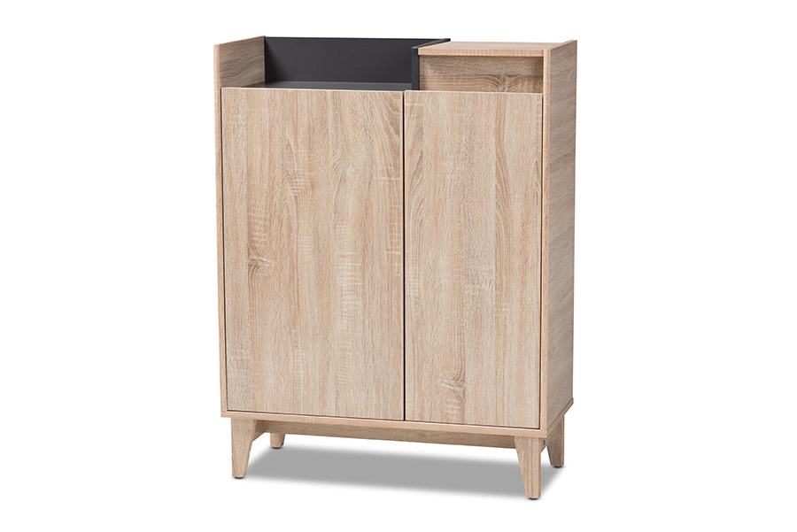 Picture of Baxton Studio SESC7008-Hana Oak-Shoe Cabinet Fella Mid-Century Modern Two-Tone Oak Brown & Dark Gray Entryway Shoe Cabinet with Lift-Top Storage Compartment