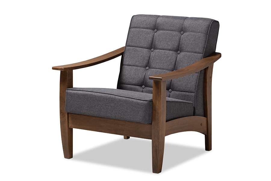 SW5506-Grey-Walnut-CC Larsen Mid-Century Modern Gray Fabric Upholstered Walnut Wood Lounge Chair -  Baxton Studio, 842507185084